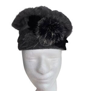 50% Angora 30%‎ Wool 20% Acrylic Gray/Black Women’s Hat